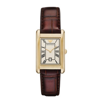 Emporio Armani AR11665 SP25 GINO MEN 38 MM นาฬิกาข้อมือ นาฬิกาผู้ชาย Two-Hand Date Brown Leather Watch
