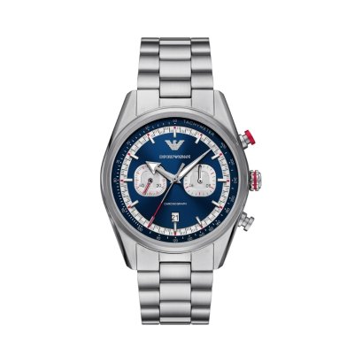 Emporio Armani AR11676 SP25 RACER MEN 42 MM นาฬิกาข้อมือ นาฬิกาผู้ชาย Blue, White  Chronograph Stainless Steel Watch