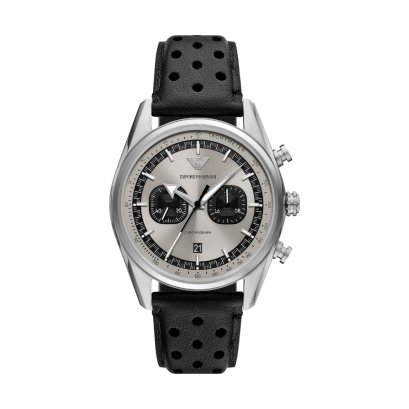 Emporio Armani AR11677 SP25 RACER MEN 42 MM นาฬิกาข้อมือ นาฬิกาผู้ชาย Chronograph Grey Dial Black Leather