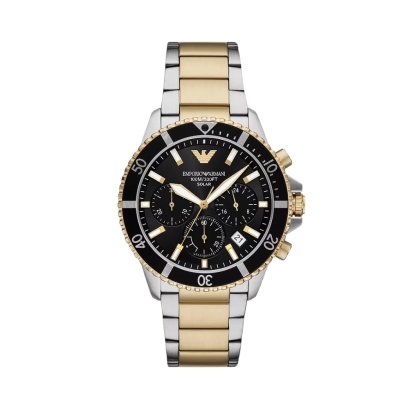 Emporio Armani AR11680  MEN 43 MM นาฬิกาข้อมือ นาฬิกาผู้ชาย World Explorer Solar-Powered Chronograph Two-Tone Stainless Steel Watch