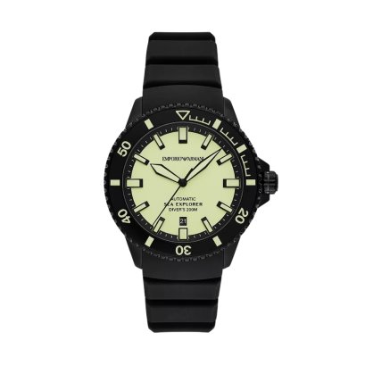 Emporio Armani AR60085 Sea Explorer Automatic Black Silicone Watch MEN 42 MM นาฬิกาข้อมือ นาฬิกาผู้ชาย The "Diver's"