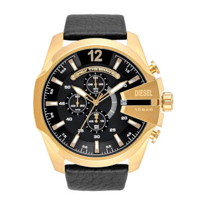 Diesel DZ4344 Diesel Mega Chief Chronograph Black Dial Black Leather Strap MEN 51MM  นาฬิกาข้อมือ นาฬิกา ผู้ชาย