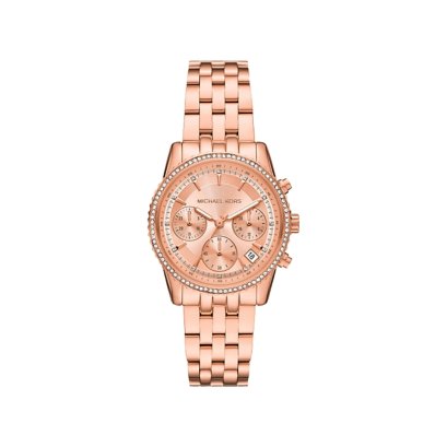 Michael Kors MK7531 Mini Ritz Chronograph Rose Gold Dial Rose Gold-Tone Stainless Steel Strap Ladies Watch 35 MM นาฬิกาข้อมือ  นาฬิกาผู้หญิง