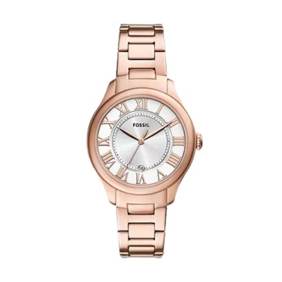 Fossil นาฬิกา Gilmore Three-Hand Date Rose Gold-Tone Stainless Steel Watch ES5394 นาฬิกาข้อมือผู้หญิง