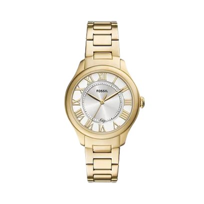 Fossil นาฬิกา Gilmore Three-Hand Date  Gold-Tone Stainless Steel Watch ES5395 นาฬิกาข้อมือผู้หญิง