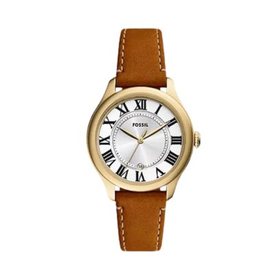 Fossil นาฬิกา Gilmore Three-Hand Date Medium Brown Leather Watch ES5397 นาฬิกาข้อมือผู้หญิง