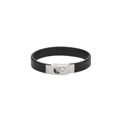 Emporio Armani Stainless Steel and Black Leather Strap Bracelet  EGS3087040