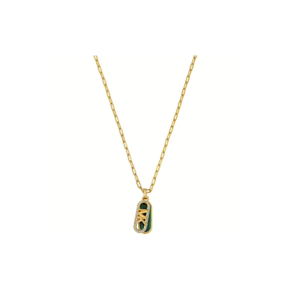 Michael Kors 14K Gold-Plated Malachite Acetate Dog Tag Necklace MKJ8274MC710