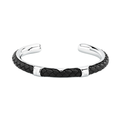 Maserati Jewellery JM226AVE38  LEATHER BANGLE SS BLK BRACELET BASE สร้อยข้อมือ