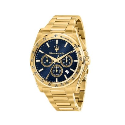 นาฬิกา Maserati Velocità Chronograph Quartz Watch PVD สีทอง, สีน้ำเงิน, 43 มม., R8873652002 นาฬิกาข้อมือผู้ชาย