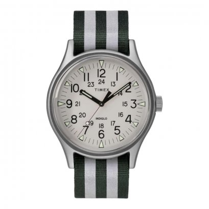 Timex TW2R80900 MK1 Aluminum นาฬิกาข้อมือผู้ชาย สายผ้า สีเขียว/ขาว หน้าปัด 40 มม.