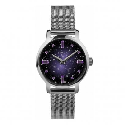 TIMEX TW2V52000 TRANSCEND นาฬิกาข้อมือผู้หญิง สายสแตนเลส สีเงิน/ม่วง หน้าปัด 31 มม.