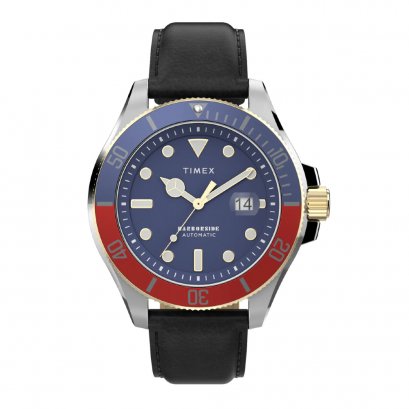 TIMEX TW2V72200 Harborside Coast Automatic  นาฬิกาข้อมือผู้ชาย สายหนัง สีดำ หน้าปัด 44 มม.