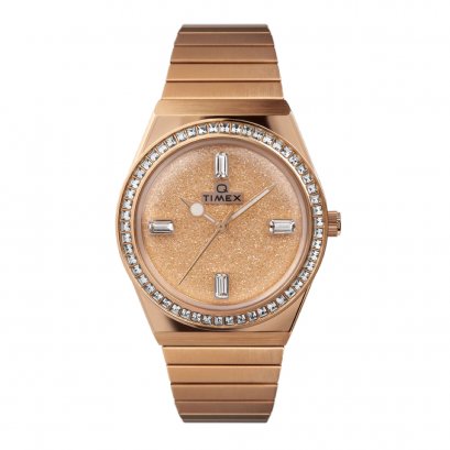 TIMEX TW2W10700 Q Crystal นาฬิกาข้อมือผู้หญิง สายสแตนเลส สีโรสโกลด์ หน้าปัด  36 มม.