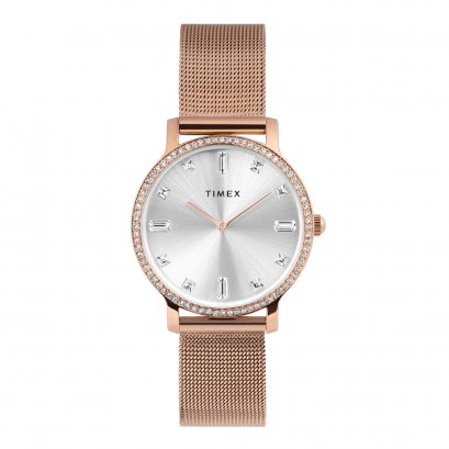 TIMEX TW2W19200 Transcend นาฬิกาข้อมือผู้หญิง สายสแตนเลส สีโรสโกลด์ หน้าปัด 34 มม.