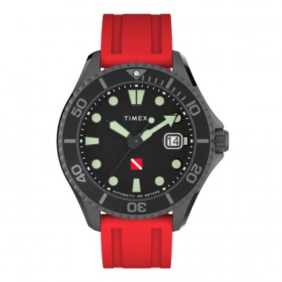 TIMEX TW2W21000 DEEP WATER AUTOMATIC นาฬิกาข้อมือผู้ชาย สายRubber สีแดง หน้าปัด 44 มม.