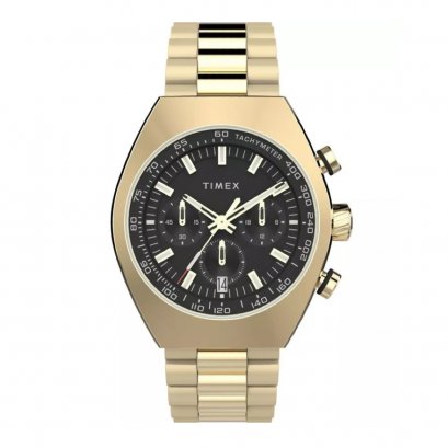TIMEX TW2W22100 Legacy Tonneau Chronograph นาฬิกาข้อมือผู้ชาย สายสแตนเลส สีทอง หน้าปัด 42 มม.