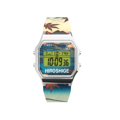 TIMEX TW2W25300 Digital The MET Hokusai นาฬิกาข้อมือผู้หญิง สายเรซิ่น สีน้ำเงิน หน้าปัด 34 มม.