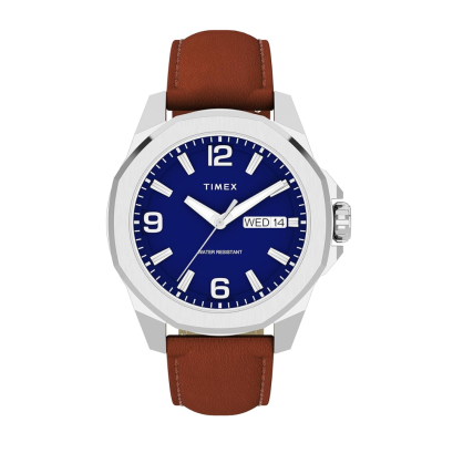 Timex TW2W92800  Essex Day &amp; Date 46 mm watch   BLUE BROWN นาฬิกา นาฬิกาข้อมือ นาฬิกาข้อมือผู้ชาย