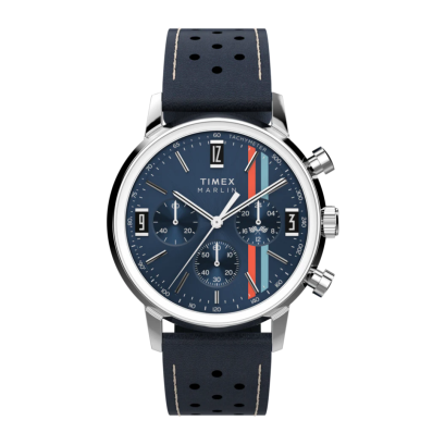 Timex TW2W99000 Marlin Chronograph Tachymeter 40mm Leather Strap Watch BLU นาฬิกา นาฬิกาข้อมือ นาฬิกาข้อมือผู้ชาย