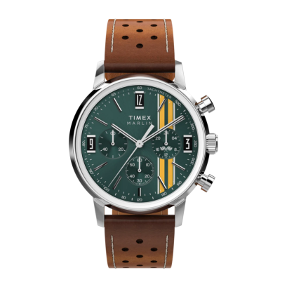Timex TW2W99100 Marlin Chronograph Tachymeter 40mm Leather Strap Watch GRN นาฬิกา นาฬิกาข้อมือ นาฬิกาข้อมือผู้ชาย
