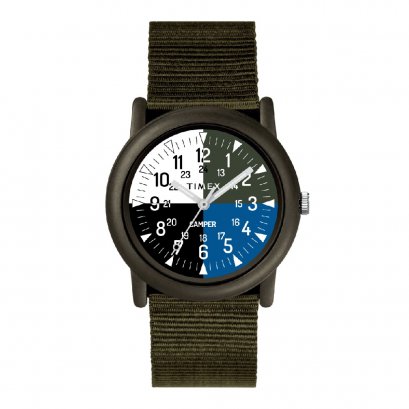 Timex TWLB69100 Camper Camo นาฬิกาข้อมือผู้ชายและผู้หญิง สีเขียว หน้าปัด 34 มม.