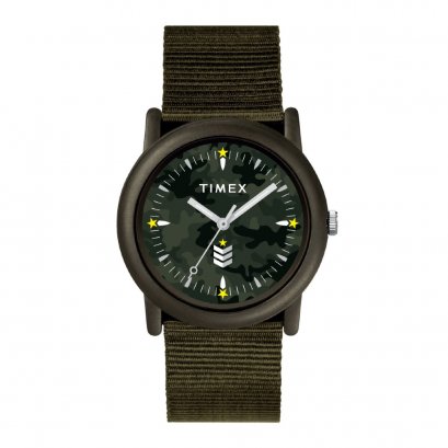 Timex TWLB70100 Camper Camo นาฬิกาข้อมือผู้ชายและผู้หญิง สีเขียว หน้าปัด 34 มม.