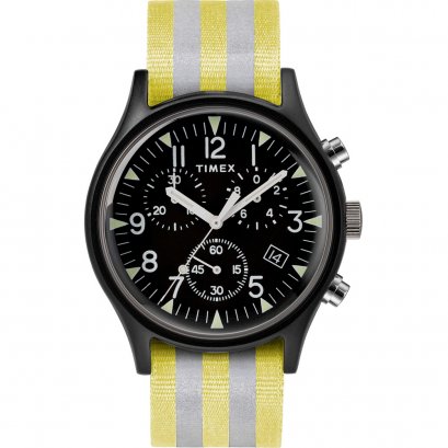 Timex TW2R81400 MK1 Aluminum Chronograph นาฬิกาข้อมือผู้ชาย สายผ้า สีเหลือง/ขาว หน้าปัด 40 มม.