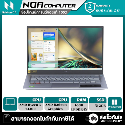 [พร้อมส่ง] NOTEBOOK (โน้ตบุ๊ค)  Acer Swift Go SFG14-41-R06T (Pure Silver)