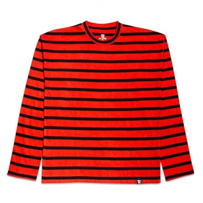 เสื้อยืดแขนยาว STRIPE OVEDSIZED LS TEE BLACK/RED