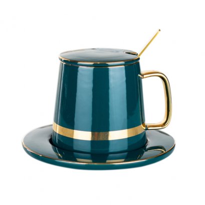 ชุดถ้วยเซรามิค + ที่รอง + ช้อน