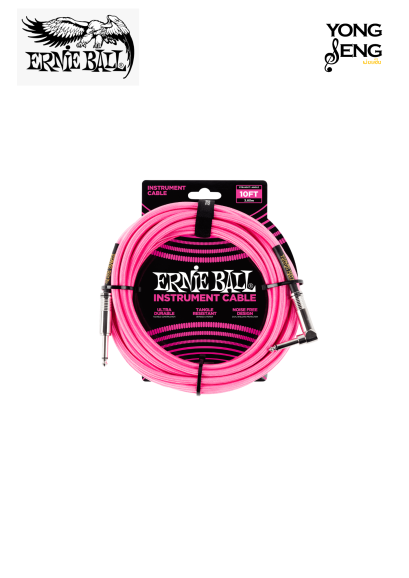 Braided Instrument Cable Straight/Angle 10ft - Neon Pink