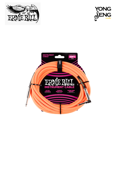 Braided Instrument Cable Straight/Angle 10ft - Neon Orange