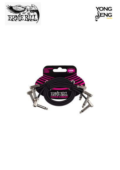 สายพ่วงเอฟเฟคหัวแบน Ernie Ball 12&amp;amp;quot; แพค 3 สีดำ