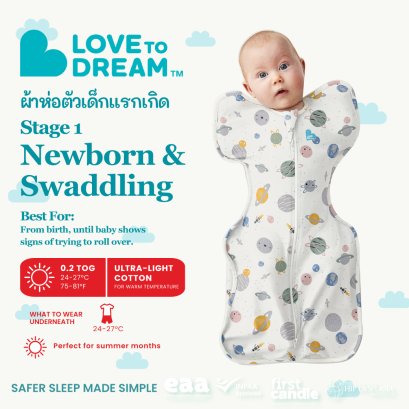 ผ้าห่อตัวเด็กแรกเกิดSwaddle Up™ Original Cotton 0.2 TOG - White Space แบรนด์ Love To Dream