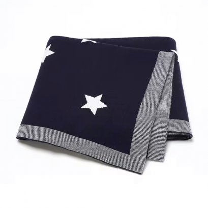 Knitted Baby Blanket -Navy Star