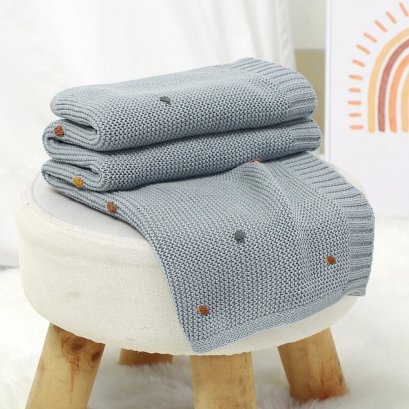 ผ้าห่ม Multi Spot Dusty Blue - Lightweight Knitted Baby Blanket แบรนด์ Minikind