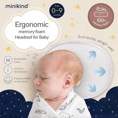 Minikind Ergonomic Memory Foam Headrest for Baby