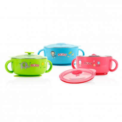 ชามสแตนเลสพร้อมฐานสุญญากาศ Nûby Sure Grip™ Stainless Steel Feeding Bowl