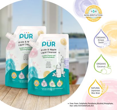 PUR Bottle & Nipple Liquid Cleanser น้ำยาล้างขวดนมและจุกนม (ชนิดถุงเติม) ขนาด 450 ml.