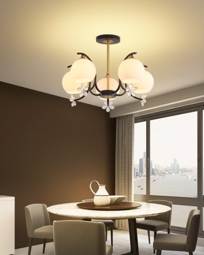 โคมไฟช่อ สไตล์ 5 แฉก มาพร้อมโป๊ะแก้ว 5 หัว รุ่น 22-05-HD