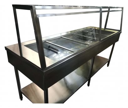 โต๊ะอ่างอุ่นอาหารพร้อมโครงกระจก