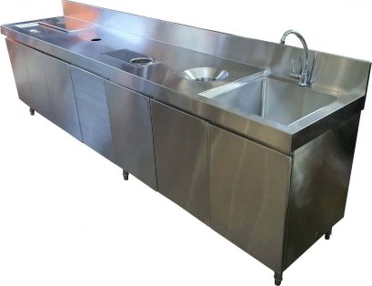 เคาน์เตอร์สแตนเลส พร้อมถังใส่น้ำแข็งหลุมเคลียร์อ่างซิ้งค์