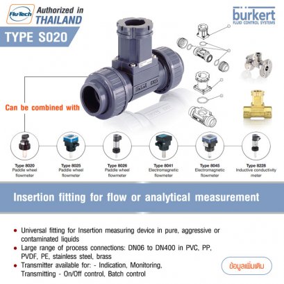 BURKERT TYPE S020 | Insertion fitting for flow or analytical measurement