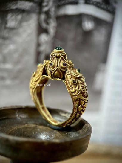 Budding Lotus Petal Ring adorned with Emerald and Ruby