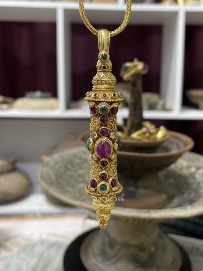Gold Amulet Tube with Sacred Scroll and "Luk Sakot" Core
