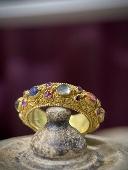 Pirod Navaratna Ring with Ruby Spacers: Ring size 59