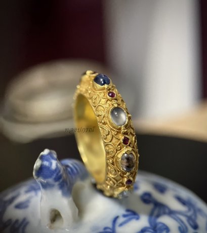 Pirod Navaratna Ring with Ruby Spacers: Ring size 63
