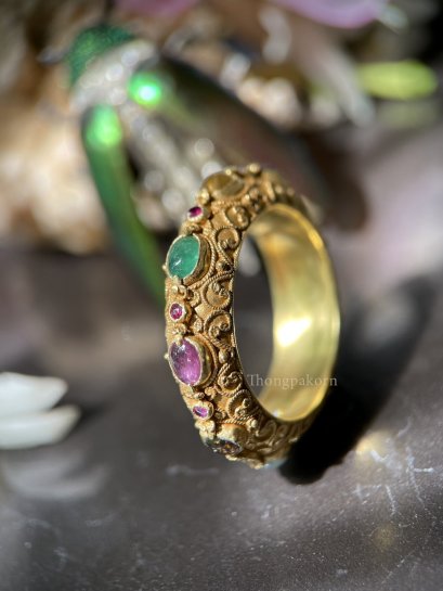 Pirod Navaratna Ring with Ruby Spacers: Ring size 63