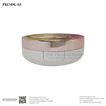 บรรจุภัณฑ์ตลับคุชชั่นสีขาวขอบพิ้งค์โกลด์